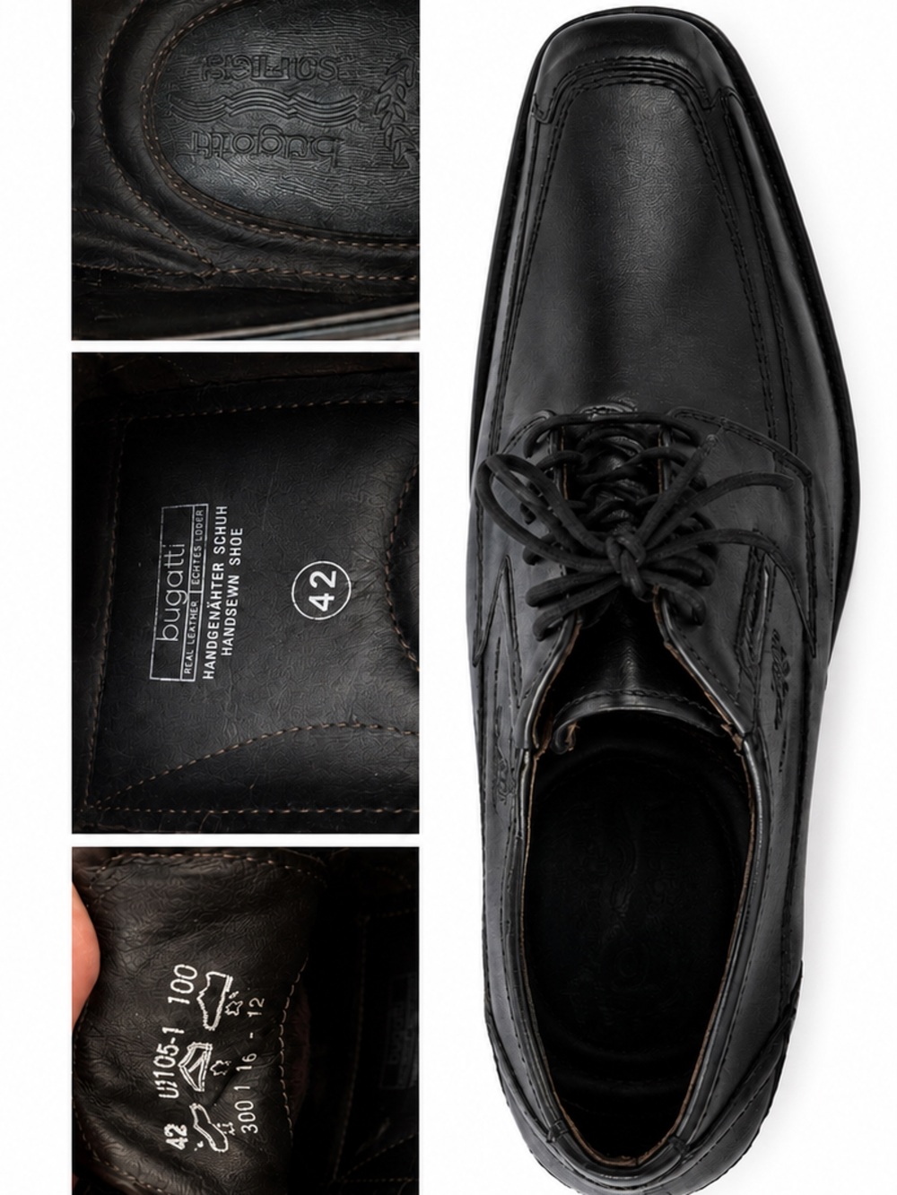 Luxury Bugatti Handsewn Genuine Leather Dress Shoes Black Size 9 Soft Gel Formal